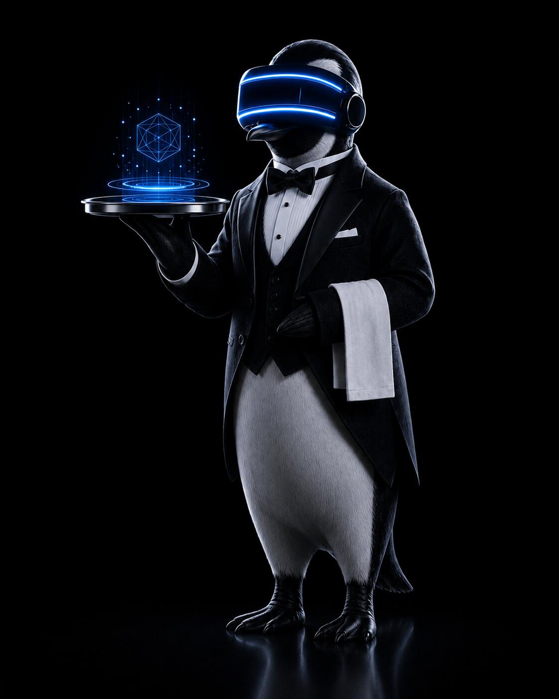 SEO Butler penguin butler carrying a serving tray, at your service
