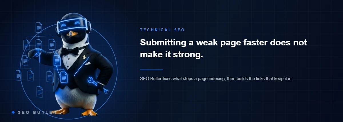 SEO Butler penguin butler - Submitting a weak page faster does not make it strong.