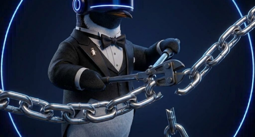 SEO Butler penguin butler holding a heavy chain that is breaking apart