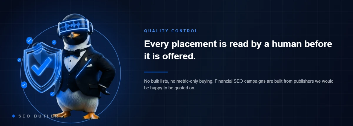 SEO Butler penguin butler with a glowing shield - manual link vetting