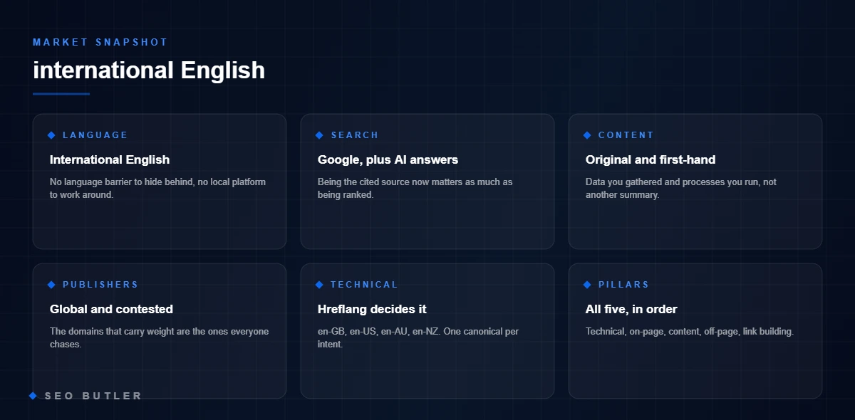 Market snapshot for international English - language, search engines, content style and publishers