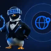 SEO Butler penguin butler holding a glowing globe beside the Latin American flag - Latin America link building and SEO