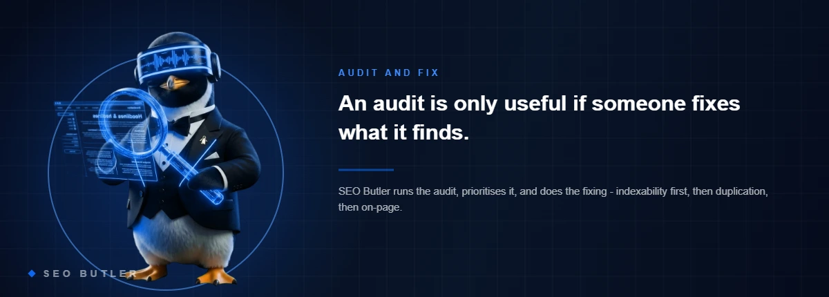 SEO Butler penguin butler - An audit is only useful if someone fixes what it finds.